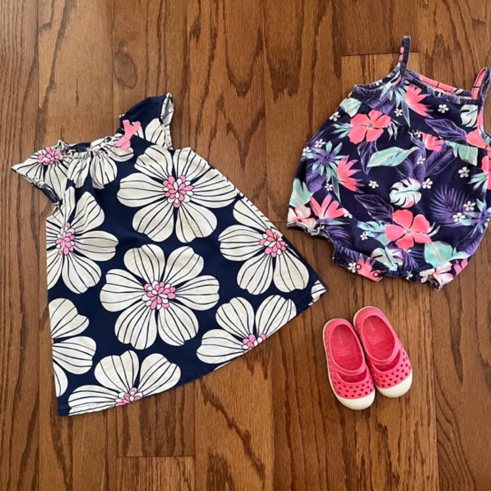 Girls 18 months Carter's Floral Dress Romper & Mary Jane Shoes bundle